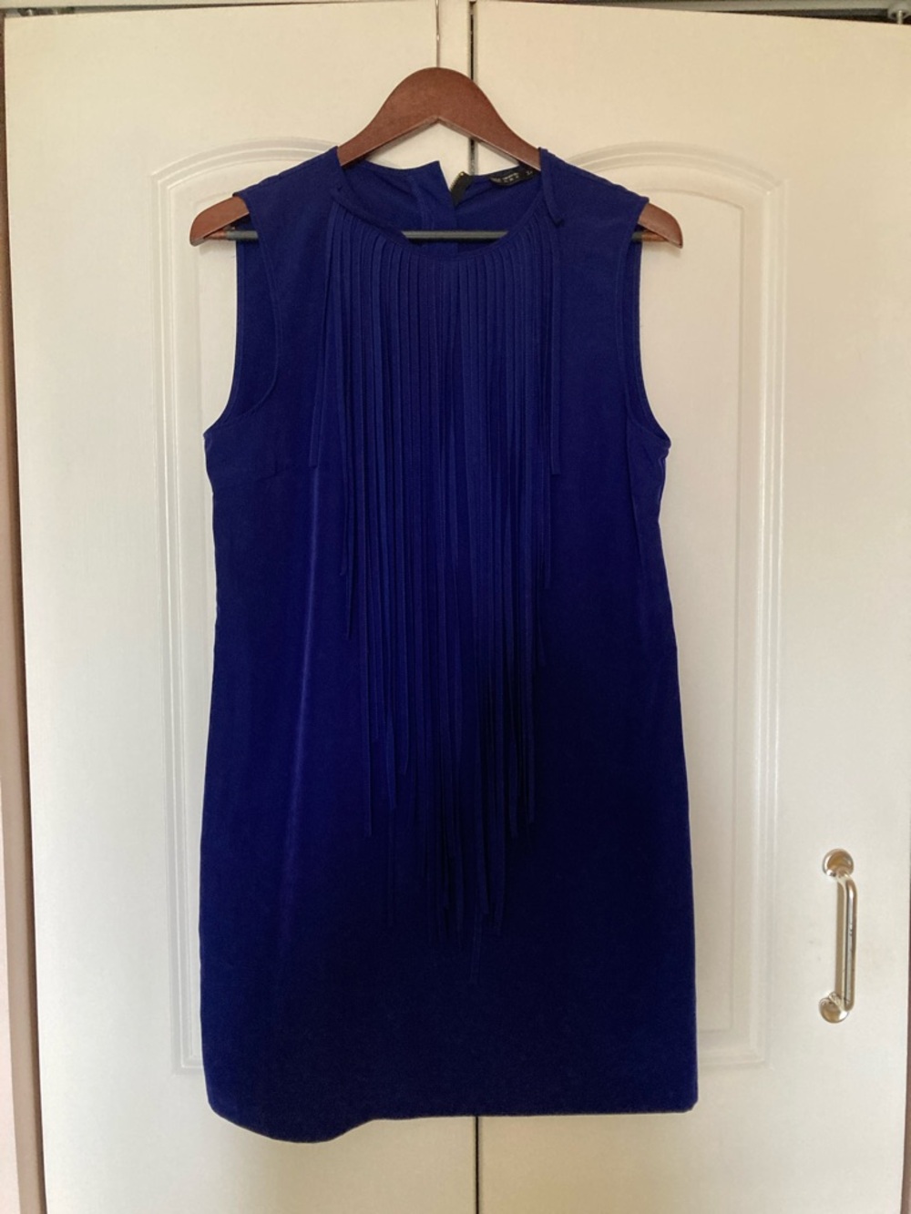 Zara Royal Blue Sleeveless Fringe Mini Dress